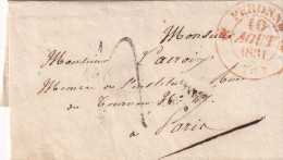 LAS. 10 AOUT 1831. T12 ROUGE PERONNE. SOMME. POUR PARIS. TAXE 4 - 1801-1848: Precursores XIX