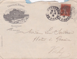 1916--lettre De LIMOGES-87  Pour VICHY -03,type Semeuse,cachet--pub Illustrée "Centrale Hôtel " - 1877-1920: Periodo Semi Moderno