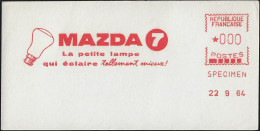 France 1964. Épreuve D'empreinte SECAP. Mazda 7, La Petite Lampe, Ampoule. Tirage 3 Ex. - Electricity