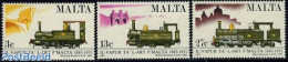 Malta 1983 Railway Centenary 3v, Mint NH, Transport - Railways - Trains