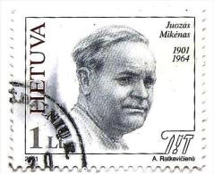 (!) LITHUANIA 2001 1Lt  Famous Person ,JOUZAS MIKENAS 1 LITS  Used (0) (LOT - LT - 004 ) - Lituanie