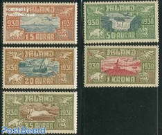 Iceland 1930 1000 Years Allthing 5v, Mint NH, Nature - Transport - Animals (others & Mixed) - Birds - Water, Dams & Fa.. - Ungebraucht