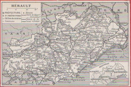 Carte Du Département De L'Hérault (34). Préfecture, Sous Préfecture, Chef Lieu ... Chemin De Fer. Larousse 1948. - Documents Historiques