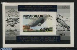 Nicaragua 1980 Zeppelin Overprinted, Gold S/s, Mint NH, Transport - Zeppelins - Zeppelins