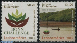 El Salvador 2015 Bonn Challenge 2v, Mint NH, Nature - Transport - Environment - Ships And Boats - Protection De L'environnement & Climat
