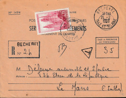 Lettre  Rec  De BECHEREL (35) Du 21 - 2-1959 Via LE Mans - Covers & Documents