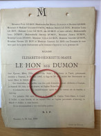 Madame Elisabeth Le Hon Nee Dumon *1855 St.-Josse Ten Noode +1883 Tournai Antoing Licot De Nismes De Cordes Chimay - Avvisi Di Necrologio