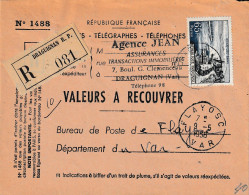 Lettre  Rec Télégraphes DRAGUIGNAN Via FLAYOSC 9 - 5 - 1958 - Cartas & Documentos