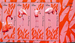 Guyana 2014 Flamingos 4v M/s, Mint NH, Nature - Birds - Flamingo - Guiana (1966-...)