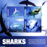 Antigua & Barbuda 2022 Sharks 4v M/s, Mint NH, Nature - Fish - Sharks - Pesci