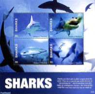 Antigua & Barbuda 2022 Sharks 4v M/s, Mint NH, Nature - Fish - Sharks - Fishes