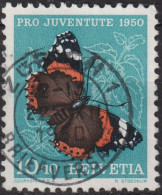 1950 Schweiz Pro Juventute ° Zum:CH J134,Yt:CH 503, Mi:CH 551, Admiral , Schmetterling - Used Stamps