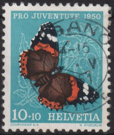 1950 Schweiz Pro Juventute °Zum:CH J134,Yt:CH 503, Mi:CH 551, Admiral, Schmetterling - Mariposas