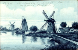 Artiste CPA Landschaft Mit Windmühlen - Windmolens