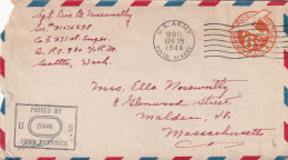 COVER USA.  25 APRIL 1944. APO 980. ADAK ISLAND ALASKA. PASSED BY EXAMINER. TO MALDEN. MASSACHUSETTS - Covers & Documents