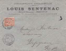 1901-lettre ENCAUSSE-31 à PERPIGNAN-66 , Type Mouchon ,cachet --Pub Cordonnerie Anglo-Belge Louis Sentenac - 1877-1920: Periodo Semi Moderno