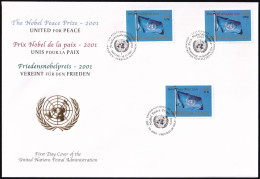 UNO NEW YORK - WIEN - GENF 2001 TRIO-FDC Friednsnobelpreis 2001 - Gemeinschaftsausgaben New York/Genf/Wien