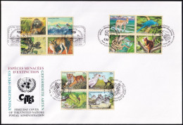 UNO NEW YORK - WIEN - GENF 1999 TRIO-FDC Gefährdete Arten - New York/Geneva/Vienna Joint Issues