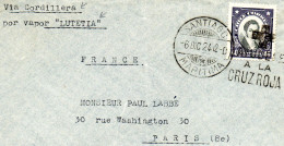 CHILI.1924.RARE OMEC CROIX-ROUGE. " . VAPOR LUTETIA" Pour FRANCE. - Chile