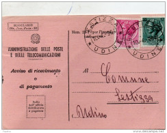 1964 RICEVUTA DI RITORNO CON ANNULLO LESTIZZA UDINE - 1961-70: Marcophilia