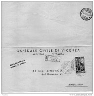 1954 LETTERA RACCOMANDATA  CON ANNULLO VICENZA SUCCURSALE 3 + MONTEGALDELLA - 1946-60: Marcophilie