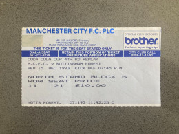 Manchester City V Nottingham Forest 1993-94 Match Ticket - Tickets - Entradas