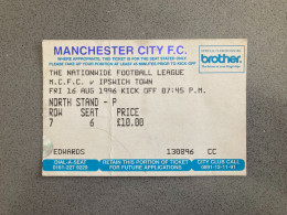 Manchester City V Ipswich Town 1996-97 Match Ticket - Tickets & Toegangskaarten