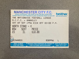 Manchester City V Barnsley 1996-97 Match Ticket - Tickets & Toegangskaarten