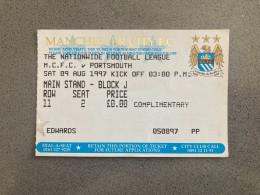 Manchester City V Portsmouth 1997-98 Match Ticket - Biglietti D'ingresso