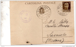 1941 CARTOLINA CON ANNULLO SASSUOLO MODENA   + CENSURA - Ganzsachen