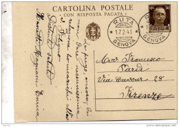 1941 CARTOLINA CON ANNULLO RUTA GENOVA - Entiers Postaux