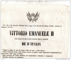 1861 DECRETO COL  QUALE LE GIUNTE METRICHE SONO ISTITUITE NELLE  CITTÀ  DI CAGLIARI  - MILANO - NAPOLI - Decreti & Leggi