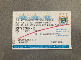 Manchester City V Nottingham Forest 1999-00 Match Ticket - Tickets D'entrée