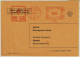 Schweiz 1970, Brief Freistempel / EMA / Meterstamp HE + SO Aarau - Frankiermaschinen (FraMA)