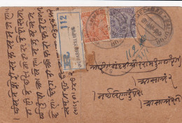 POSTCARD INDIA. REGISTERED. 31 JAN 1922. AHMEDABAD-KALUPUR. STATIONNERY 1/4 A + 3As + 3Ps - 1911-35 Koning George V