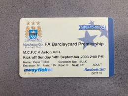 Manchester City V Aston Villa 2003-04 Match Ticket - Biglietti D'ingresso