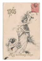 CPA BONNE ANNEE 1905 / JEUNE FEMME ET CHIEN Y- MES MEILLEURS VOEUX - Anno Nuovo