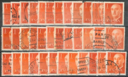 SPAIN- 1954/56, GENERAL FRANCO STAMP QTY : 36 REDUSED SPECIAL PRICE # 825, USED. - Used Stamps
