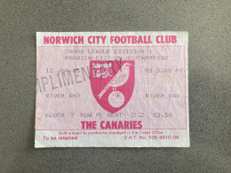 Norwich City V Southampton 1984-85 Match Ticket - Biglietti D'ingresso