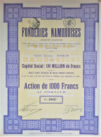 S.A. Fonderies Namuroises - 1929 - Action De 1000 Francs - Industry