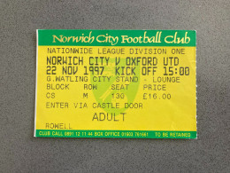 Norwich City V Oxford United 1997-98 Match Ticket - Biglietti D'ingresso