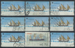 SPAIN- 1998/03, VINTAGE BOATS SELF ADHESIVE STAMPS LABELS SET OF 9, DIFFERENT VALUES, USED. - Oblitérés