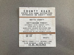 Notts County V Nottingham Forest 1991-92 Match Ticket - Tickets - Entradas