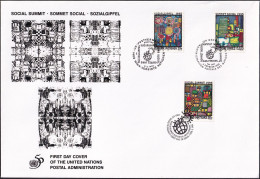 UNO NEW YORK - WIEN - GENF 1995 TRIO-FDC Sozialgipfel - Gemeinschaftsausgaben New York/Genf/Wien