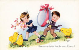 Illustrateur Illustration Jim Patt Courons Souhater Des Joyeuses Paques Poussins Easter Enfants - Other & Unclassified