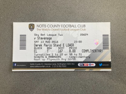 Notts County V Stevenage 2016-17 Match Ticket - Biglietti D'ingresso