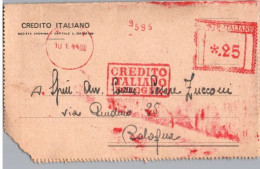 ITALIA 1944 -   Annullo Meccanico Rosso (EMA)  Credito Italiano Bologna - Franking Machines (EMA)