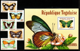 Togo 1982 - Mi.Nr. 1607 - 1611 + Block 189 - Postfrisch MNH - Tiere Animals Schmetterlinge Butterflies - Mariposas