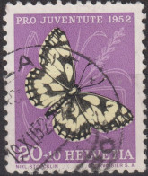 1952 Schweiz Pro Juventute ° Zum:CH J145,Yt:CH 528, Mi:CH 577, Damenbrett, Schmetterling, Insekten - Usados