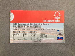 Nottingham Forest V Wolverhampton Wanderers 2000-01 Match Ticket - Tickets & Toegangskaarten